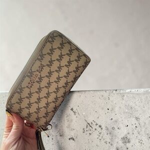 Michael Kors Tan and Brown Zip-Around Wallet